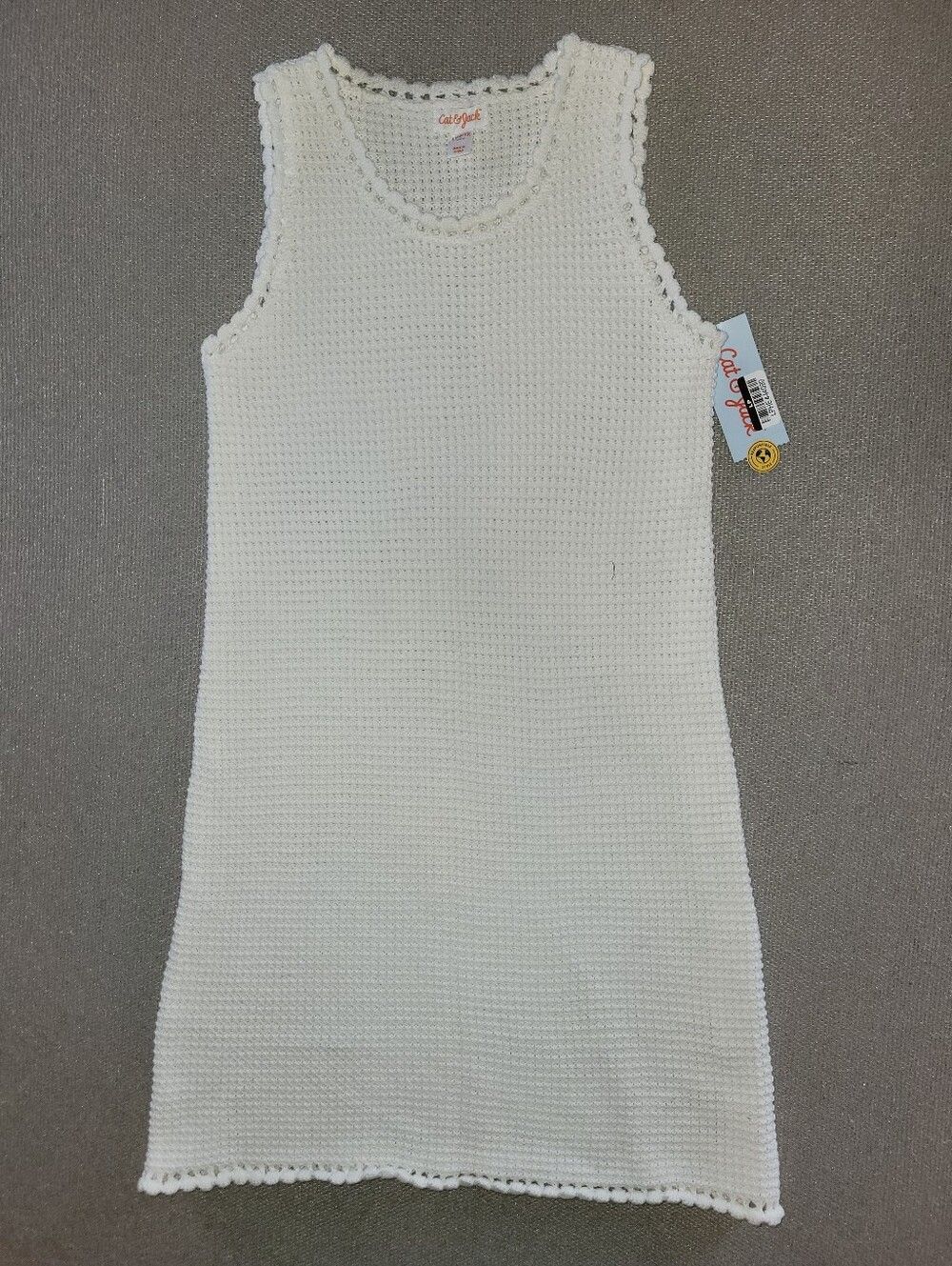 Cat & Jack Size Large White Crochet Sleeveless Dress NWT